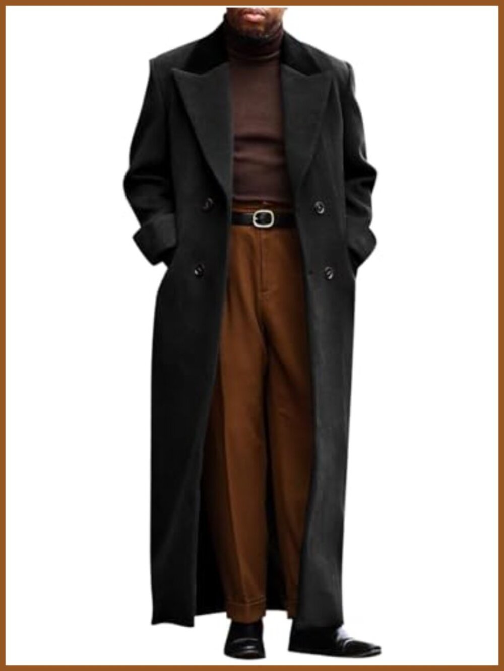 Mens Full Length Long Trench Coat Double Breasted Classic Overcoat